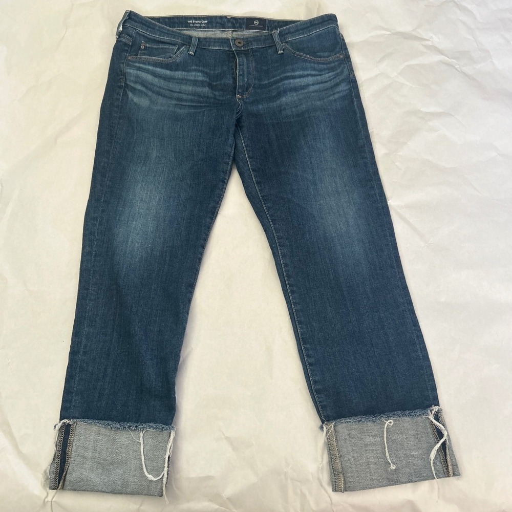 AG Adriano Goldschmied Womens Jeans Stevie Cuff Slim Straight Cuff 31 Blue Denim